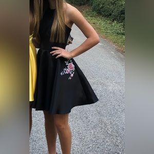 Alyce short homecoming dress black with florals worn once